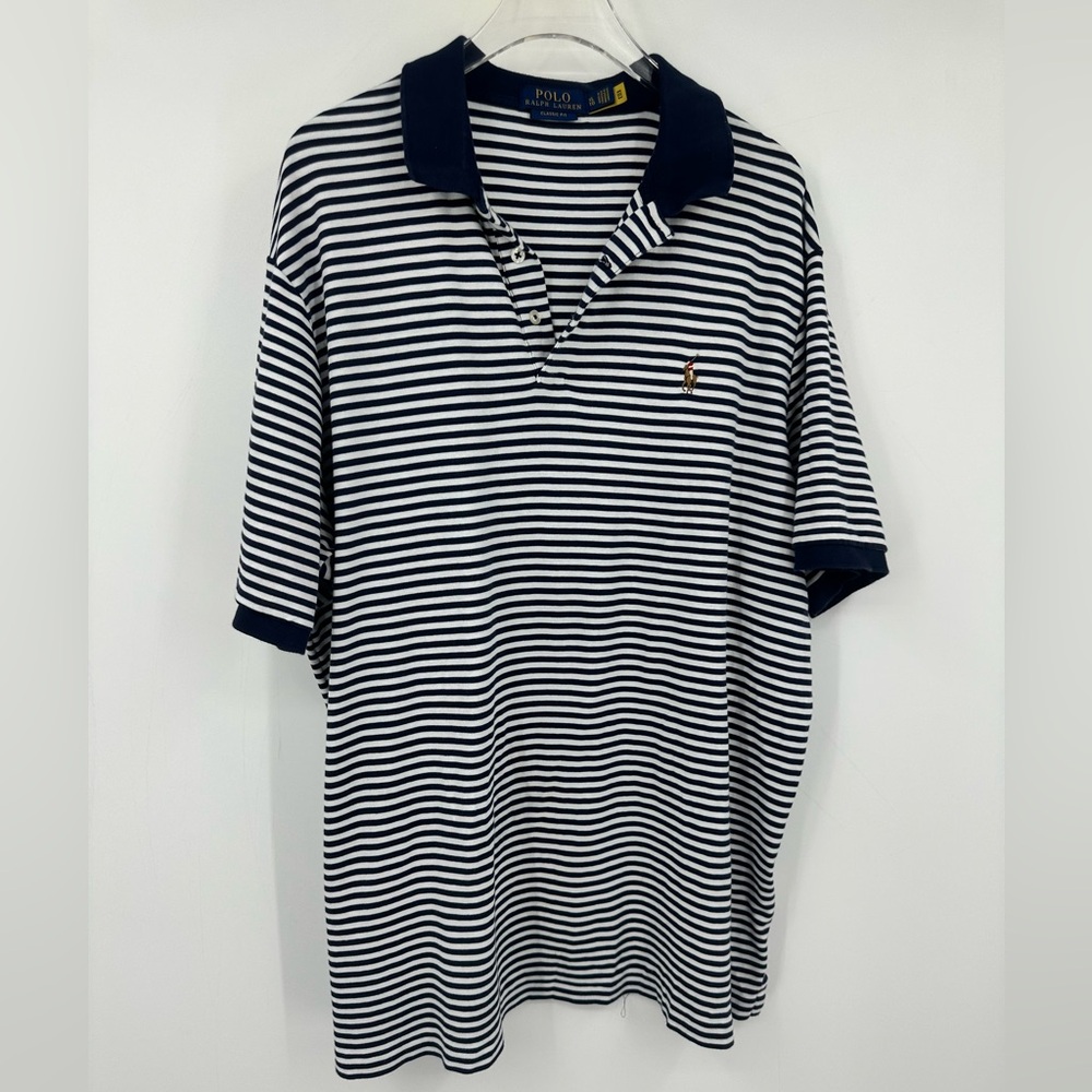 Polo Ralph Lauren Classic Fit Polo Shirt Blue White Stripes Mens XL | AK542